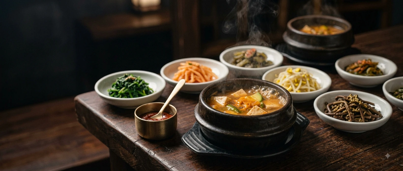 가정식 된장찌개와 나물 반찬
