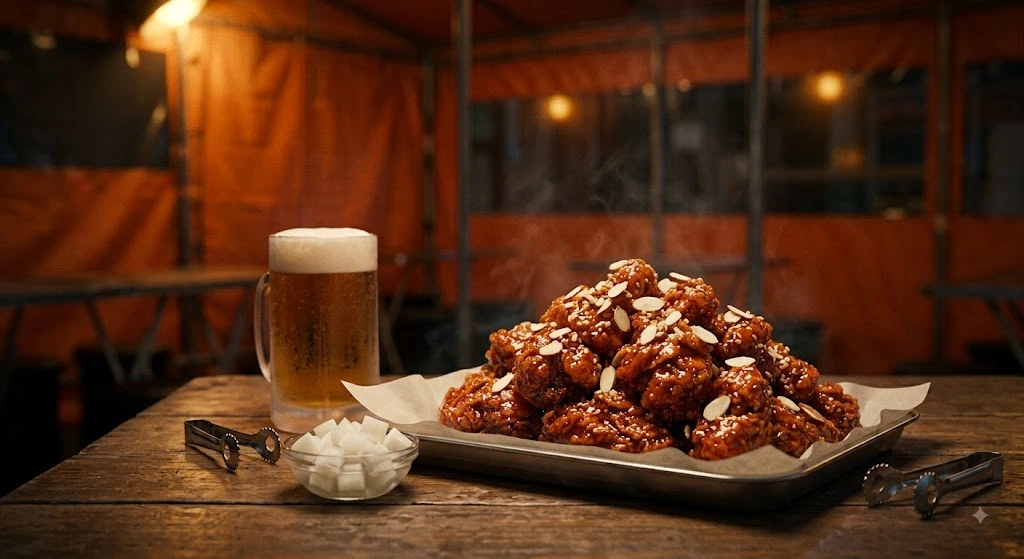 백세포차 닭강정과 생맥주
